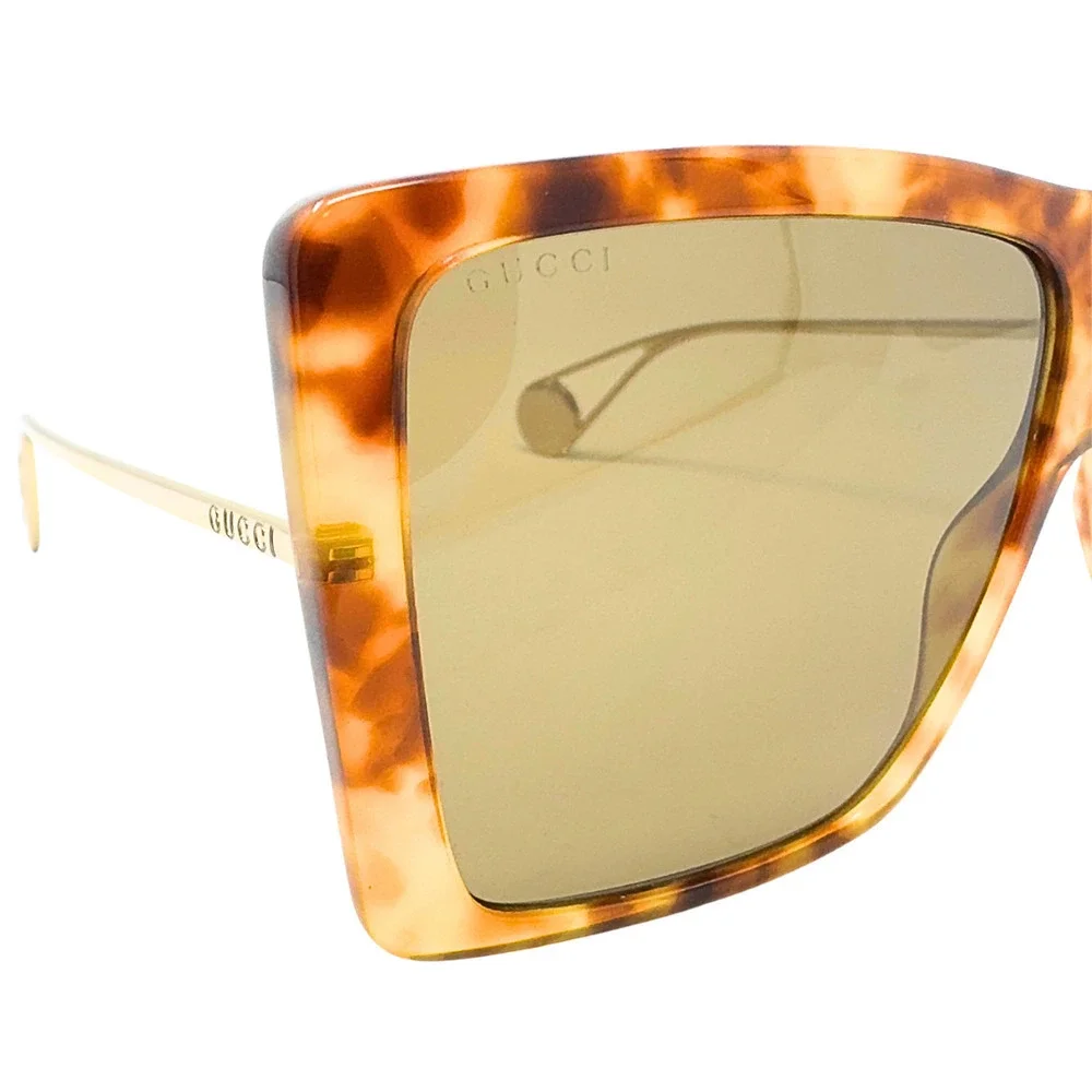Gucci Sunglasses Oversized Square GG LOGO Brown Acetate Gold Wire Frames NEW
